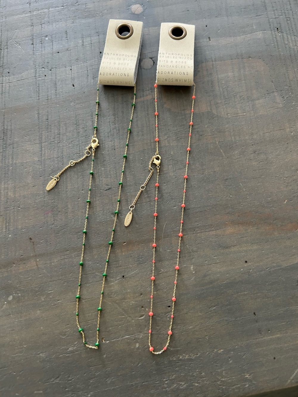 Anthropologie mini beaded necklace- TWO(2) one kelly green, one coral